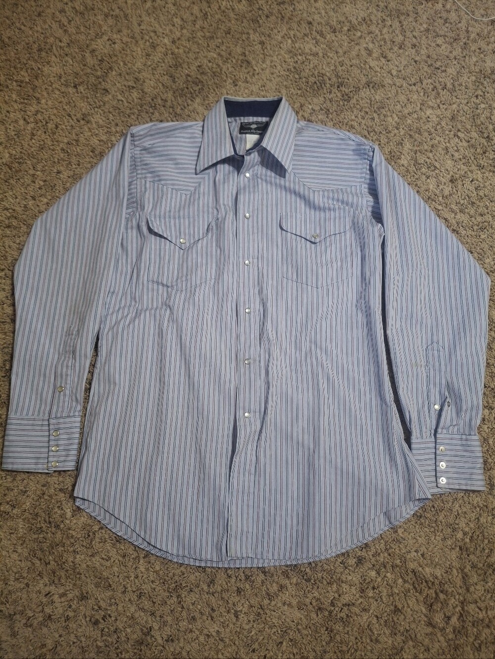 FLYING R RANCHWEAR Men's Blue Striped Pearl Snap Long Sleeve Shirt